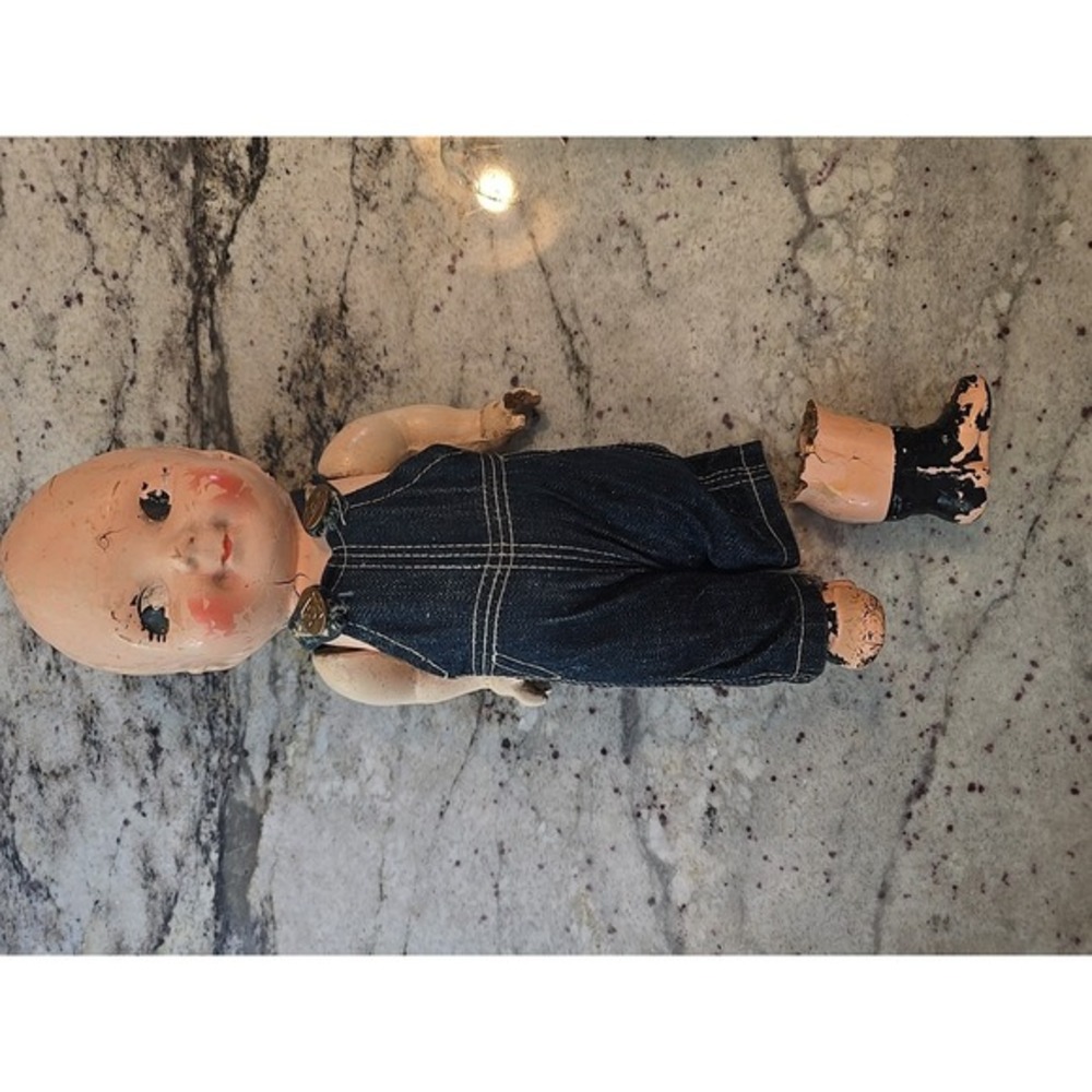 Vintage BUDDY LEE OVERALLS COVERALLS Composition Made DOLL Broke Leg